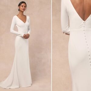 LULU's Bridal Wedding Chic Modern Sexy Minimalist Elegant Maxi Gown with Train